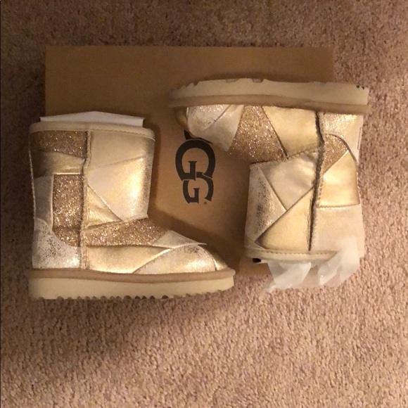 NEW Little Girl UGG Boots Patchwork Gold